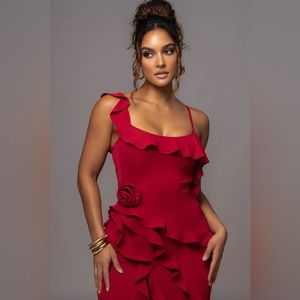 RED BRENNA RUFFLE MAXI DRESS